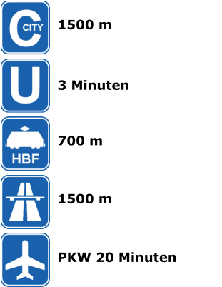 1500 m 3 Minuten 1500 m 700 m PKW 20 Minuten