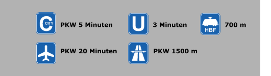 PKW 5 Minuten 3 Minuten PKW 1500 m 700 m PKW 20 Minuten